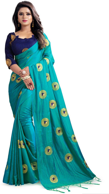 mawdi Embroidered Bollywood Poly Silk Saree(Blue)