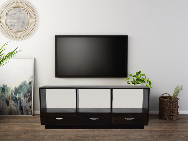 TimberTaste DORIMON coffee table Solid Wood TV Entertainment Unit(Finish Color - Dark walnut)
