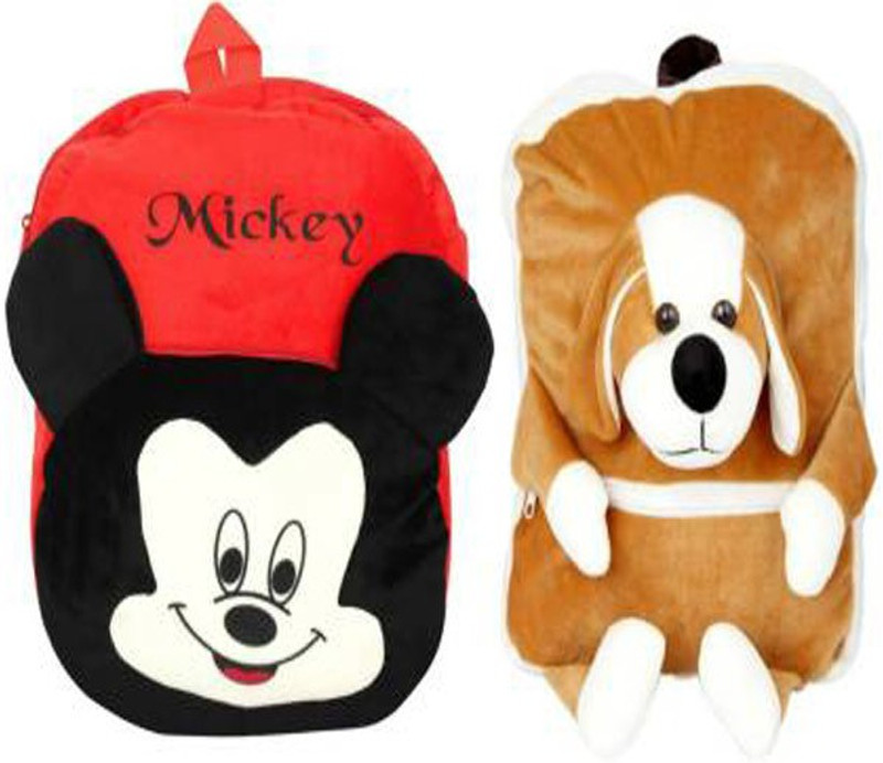 ksar super micky and dog school bag for kids Plush Bag Waterproof Backpack(Brown, Black, 14 L)