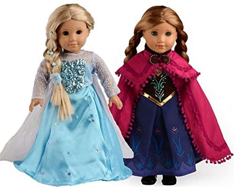 sweet dolly Elsa and Anna Princess Costumes For 18 Inch American Girl Doll Clothes(Multicolor)