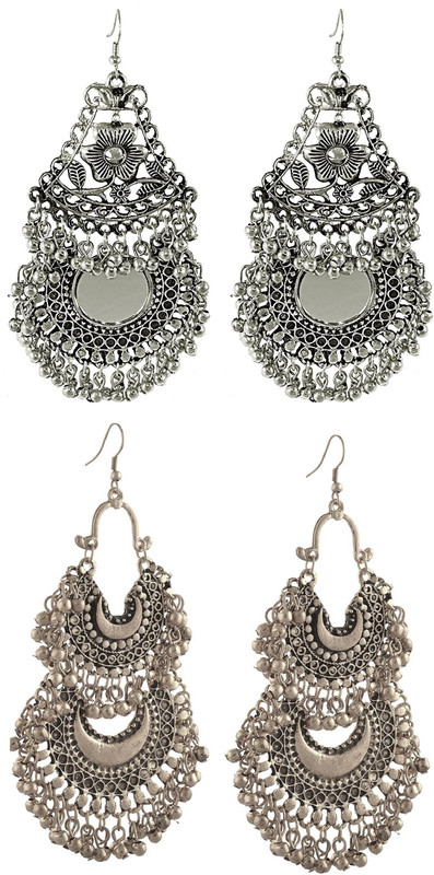 wujo Hanging Mirror Chandbali Stud Designer Earring Alloy Chandbali Earring