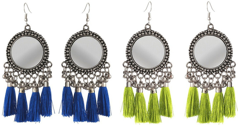 wujo Traditional German Silver Hoop Dangler Hanging tassels Mirror Alloy Tassel Earring