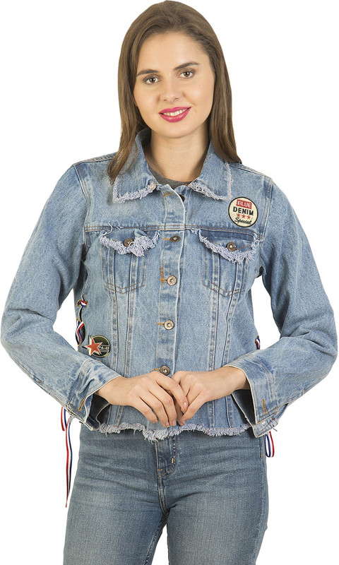 clothvilla Full Sleeve Washed Women Denim Jacket
