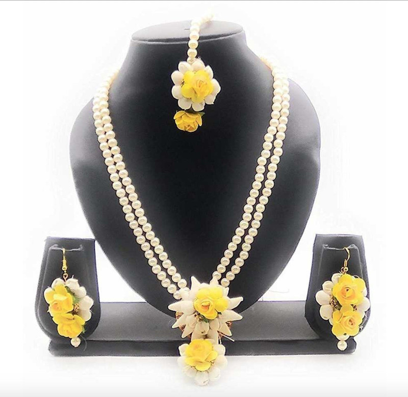 paribhasha Fabric Jewel Set(Yellow, White)