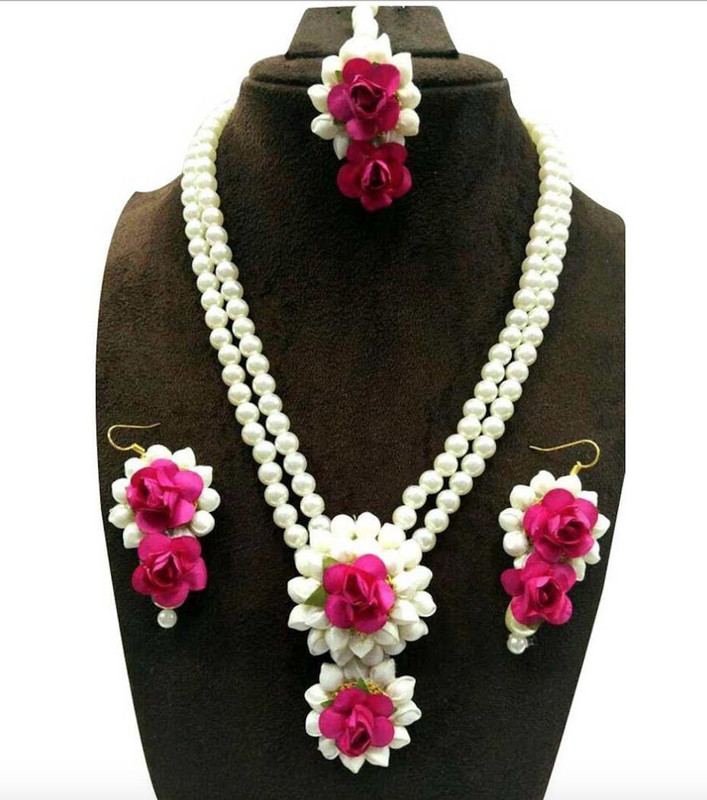 paribhasha Fabric Jewel Set(Red, White)