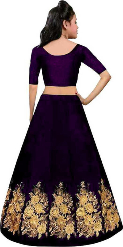 shoryam fashion Indi Girls Lehenga Choli Ethnic Wear Embroidered Lehenga, Choli and Dupatta Set(Purple, Pack of 1)