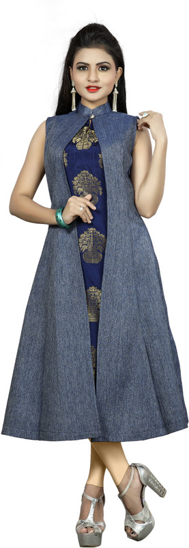 fashionova Casual Self Design Women Kurti(Blue)