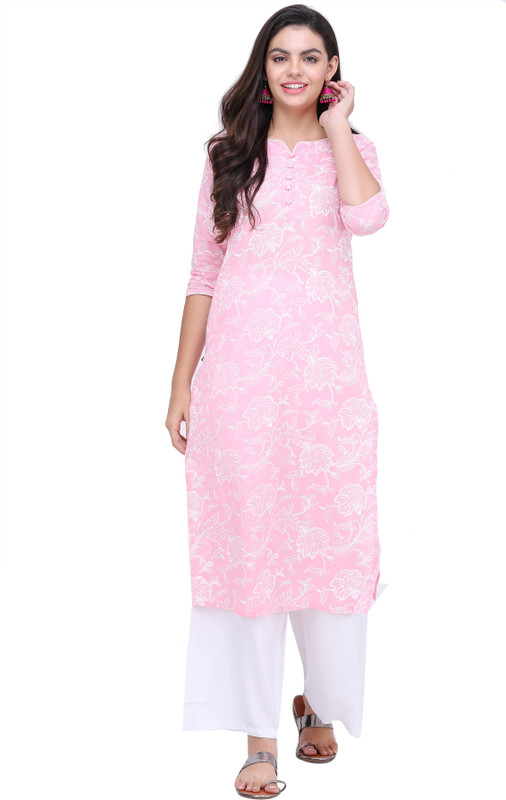 vouch india Casual Floral Print Women Kurti(Pink)