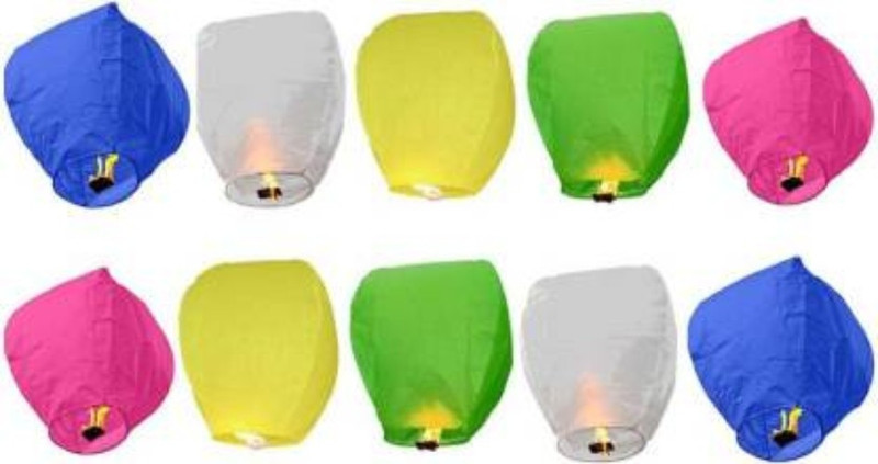 shivaye collection 10 Pcs Multicolor Premium Quality High Flying Sky Lantern with Fuel Wax Candle(90*50cm) Multicolor Paper Sky Lantern Multicolor Paper Sky Lantern(90 cm X 50 cm, Pack of 10)