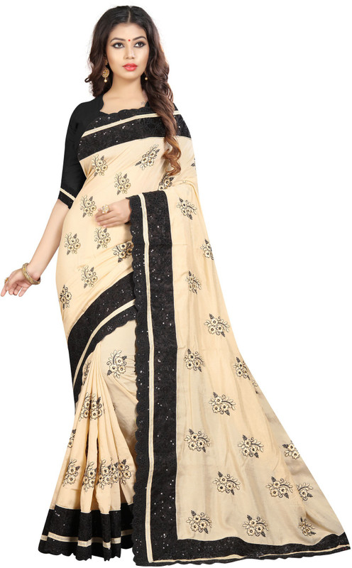 nine sister Embroidered Bollywood Art Silk Saree(Beige)