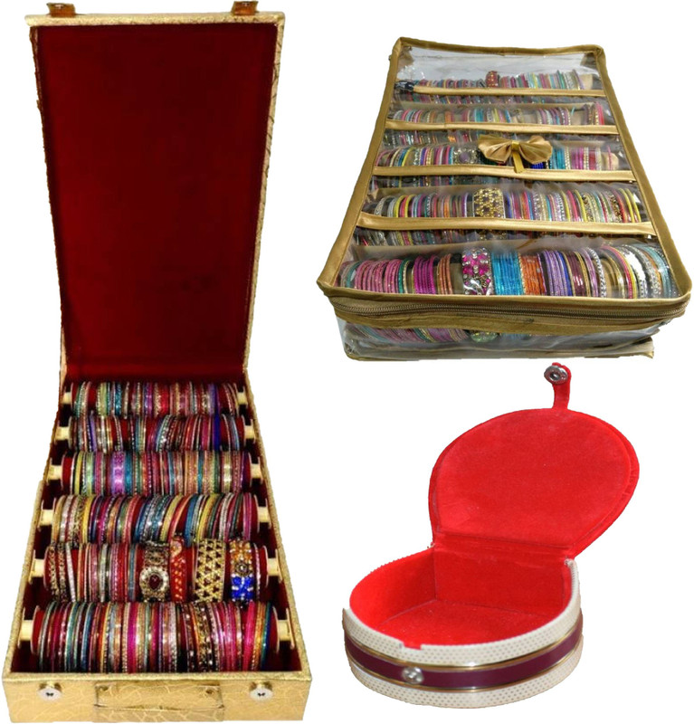 phoenixfaso combo of 6 roll rod bangle box 5roll satin bangle case jewellerybox vanity box Vanity Box(Gold)