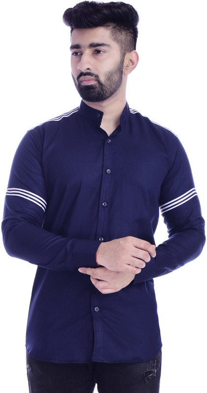 FOBIA Men Striped Casual Dark Blue Shirt