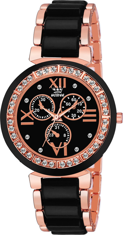 hostee HT-LR-068-BLACK-CHAIN DIAMOND SERIES Analog Watch  - For Girls