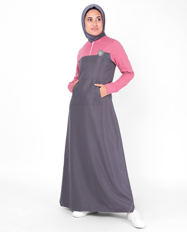 SILK ROUTE London Pink & Grey Sporty Abaya Women Height 5'4 inch, Abaya Length 56 inch Polyester Solid Abaya(Grey)