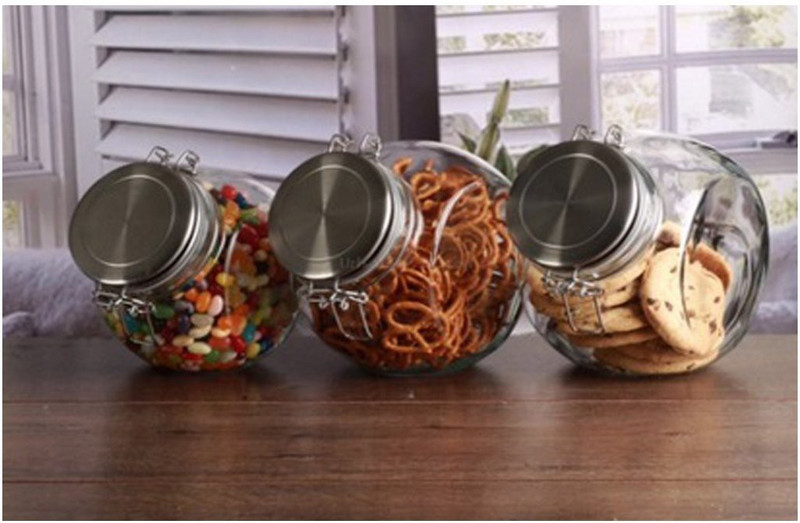 circleware Perfect Hermetic Canister Jar With Stainless Steel  - 1700 ml Glass Grocery Container, Utility Box, Spice Container, Pickle Container & Salt Pepper Container(Clear)