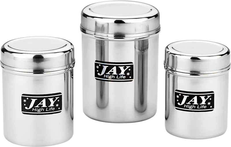 jay high life B.D.(7X9)  - 250 ml Steel Tea Coffee & Sugar Container(Pack of 3, Silver)
