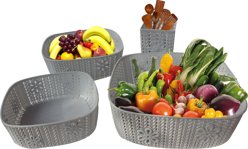 batwada Multi Utility Food Storage Basket With Stand Polypropylene Fruit & Vegetable Basket(Silver)