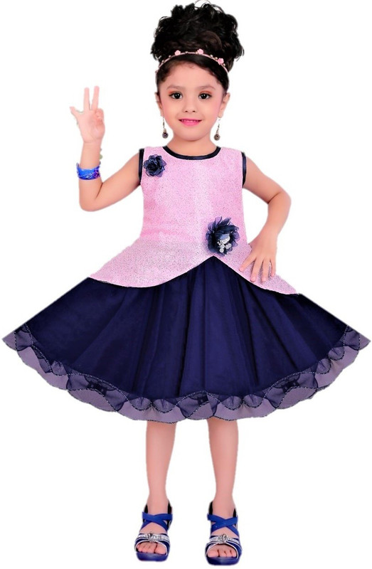 bismillah garments Girls Midi/Knee Length Party Dress(Multicolor, Sleeveless)