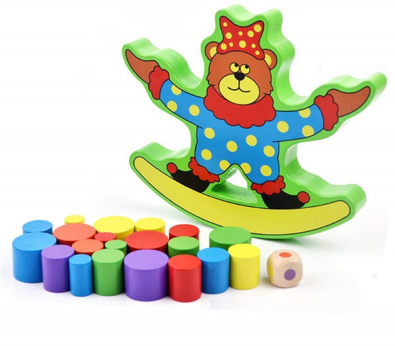 trusmile Wooden Game Bear Cartoon Shaped Disk Balancing Stacking Toy(Multicolor)