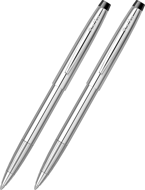 scrikss 108 Chrome Ball Point Pen, Click Mechanism, Upper & Lower Body Chrome Plated Brass, Chiseled Grip with Linear Pattern, Stainless Steel Chrome Plated Clip, Jumbo Type Refill Classic Collection - 2 Pieces Ball Pen(Pack of 2)