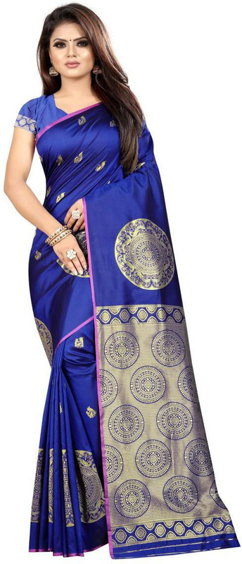 wedding vale Self Design Kanjivaram Pure Silk Saree(Blue)