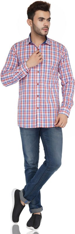 am2pm Men Checkered Casual Pink Shirt