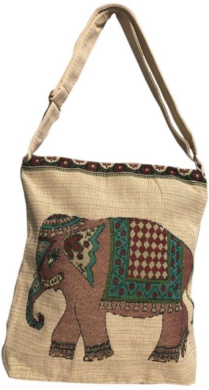 Craferia Export Trendy Rajasthani cotton Shoulder bag with elephant printed Shoulder Bag(Brown,...