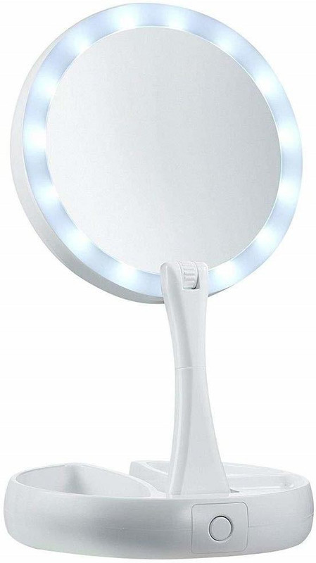 iskenterprise Led Lighted Round Fold-able and Travel Make up Mirror Bathroom Mirror(Round)
