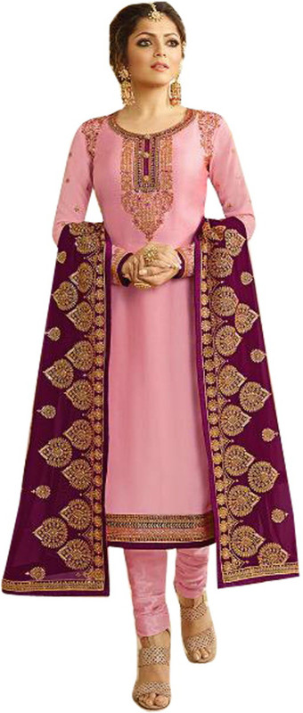 krisha print Georgette Embroidered Salwar and Dupatta Material(Semi Stitched)