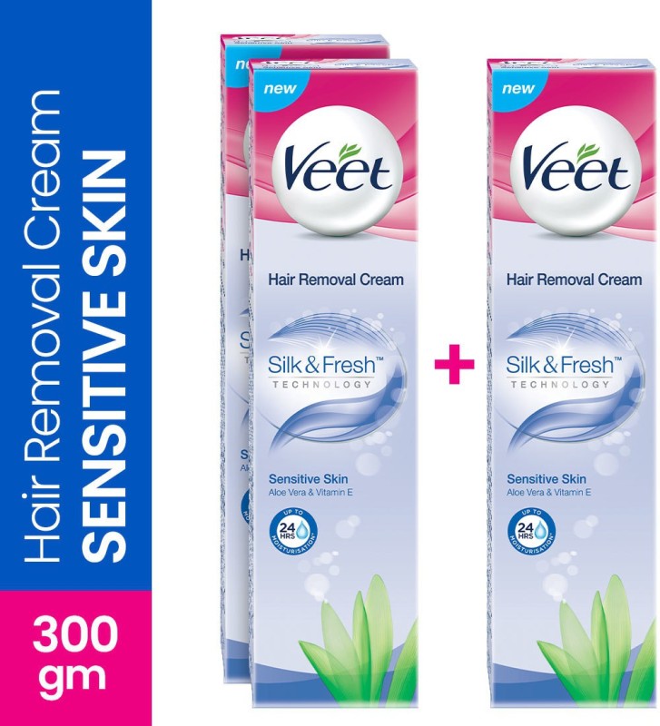 Veet Silk and Fresh Sensitive Skin Hair Removal Cream 100g Pack of 3 Cream(300 g, Set of 3)