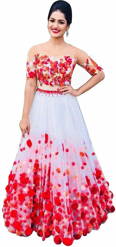 havilla fashion Embroidered Semi Stitched Lehenga with Choli(White, Red)