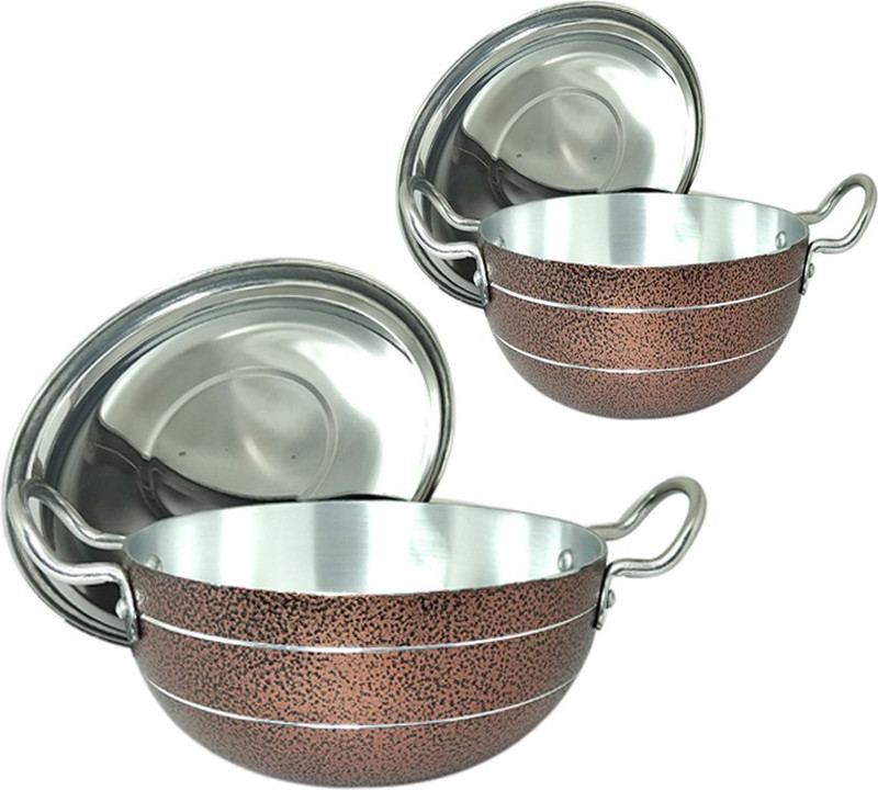 bartan hub Kadhai with Lid (2500ml,1000ml) Kadhai 23 cm, 19 cm with Lid(Aluminium)