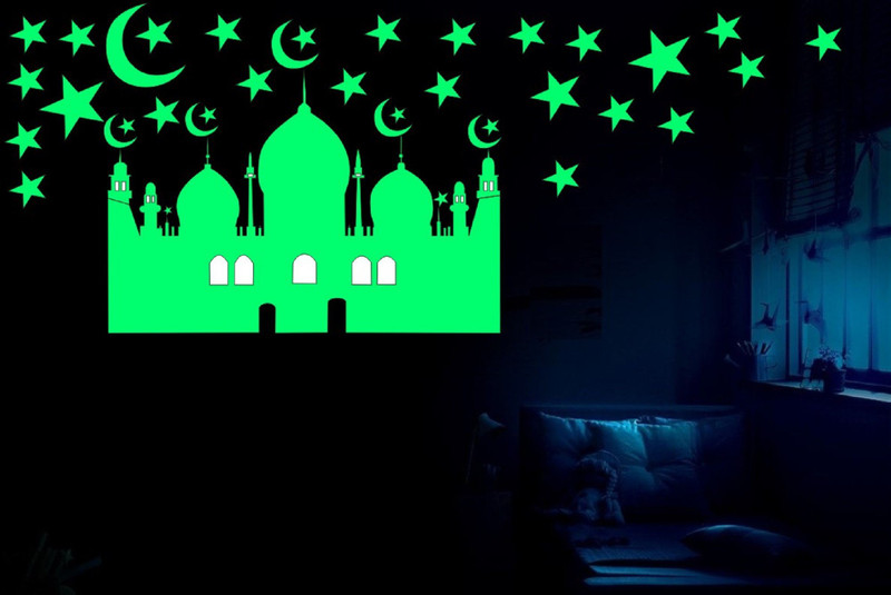 creative kraft Medium Mosque Night Glow Self Adhesive Wall Stickers  Sticker(Pack of 1)