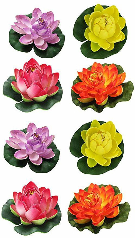 dannyboyzs Dannyboyzs Artificial Floating Foam Lotus Flower Pond Deco Multicolor Wild Flower Artificial Flower(4.5 inch, Pack of 8)