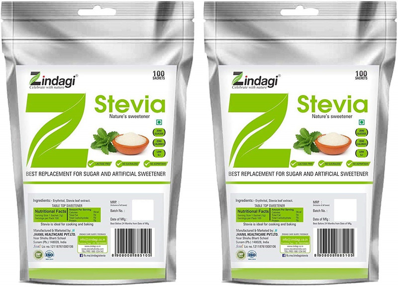 zindagi Stevia Sachets - Pure Stevia White Powder Extract Sweetener(200 Sachet, Pack of 2)