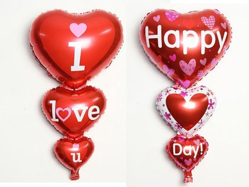 kubergift Printed Happy love day three layer foil ballon Balloon(Red, Pack of 1)