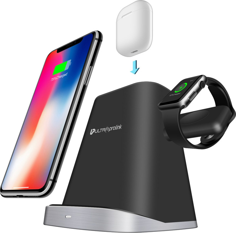 Ultraprolink UM1006 Vylis Dock 10W 3-in-1 Fast Wireless Charging Dock Dock(Black)