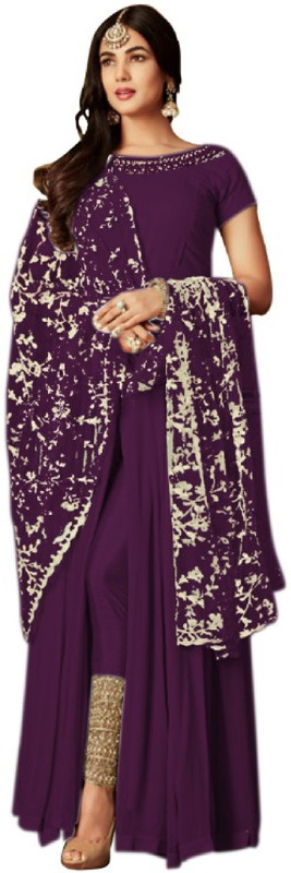 krisha print Georgette Embroidered Gown/Anarkali Kurta & Bottom Material(Semi Stitched)
