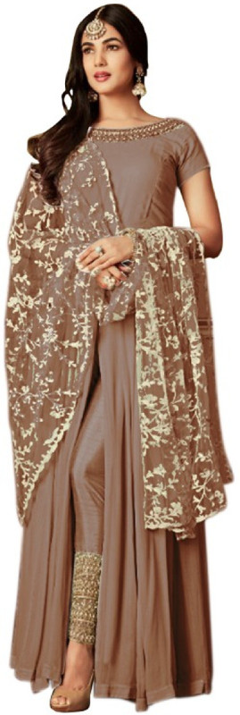 krisha print Georgette Embroidered Gown/Anarkali Kurta & Bottom Material(Semi Stitched)