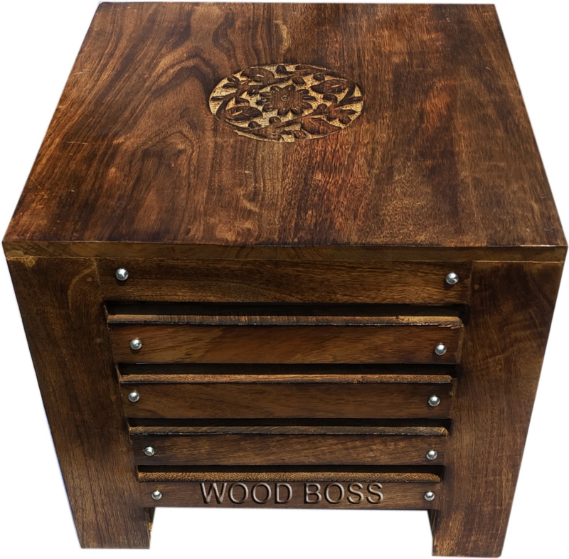 woodboss Wooden Beautiful Handmade Stool (Brown) Solid Wood Bedside Table(Finish Color - DARK BROWN)