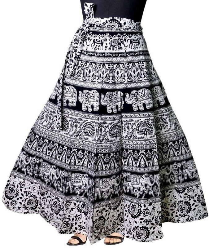 Frionkandy Printed Women Wrap Around Black Skirt
