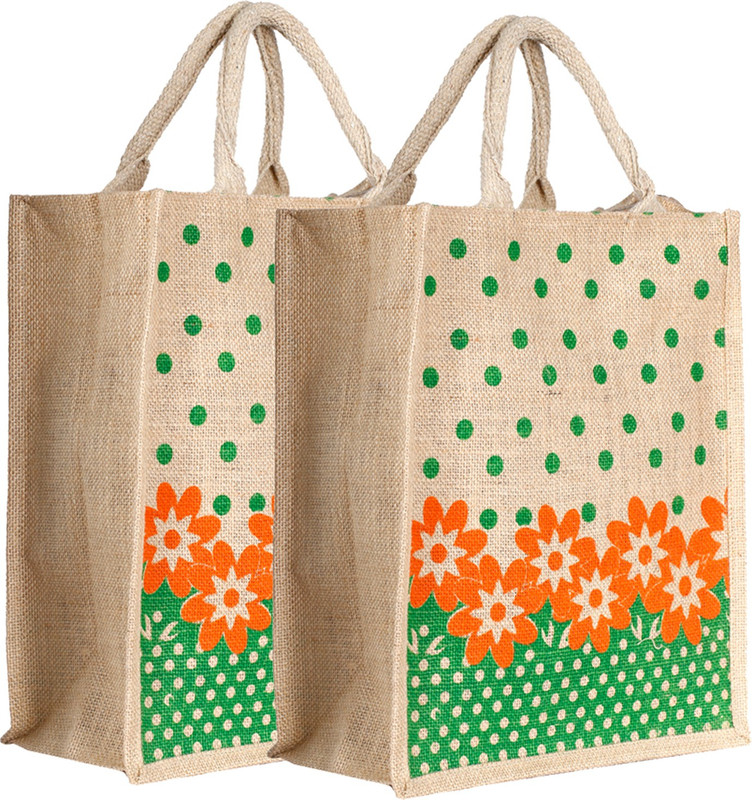 KUBER INDUSTRIES Jute 2 Pieces Lunch Carry Bag (Red)-CTKTC13317 Pack of 2 Grocery Bags(Multicolor)