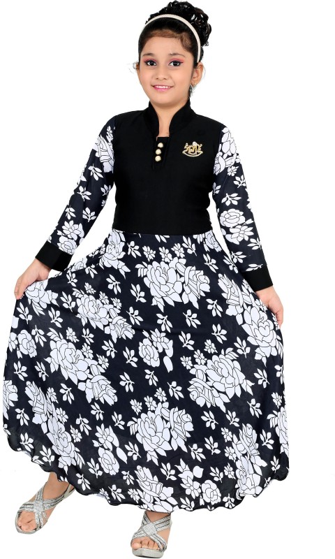 FTC FASHIONS Girls Maxi/Full Length Party Dress(Black, Full Sleeve)