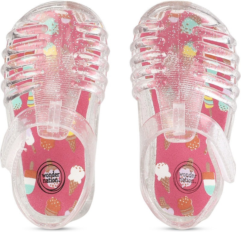 Wonder Nation By Walmart Girls Velcro T Bar Sandals Clear