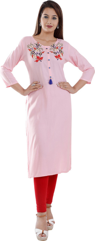 vansh enter Women Embroidered Straight Kurta(Pink)