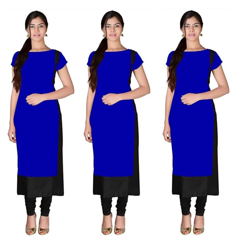 i khodal enterprise Formal Washed Women Kurti(Blue)