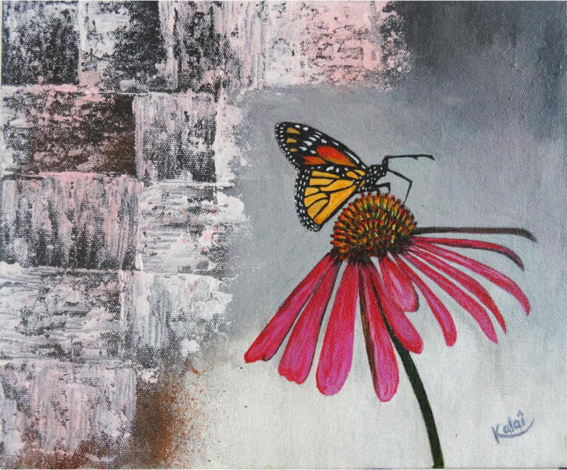 vgocart Butterfly Sitting on Flower Acrylic Color Painting Canvas 12 inch x 16 inch Painting