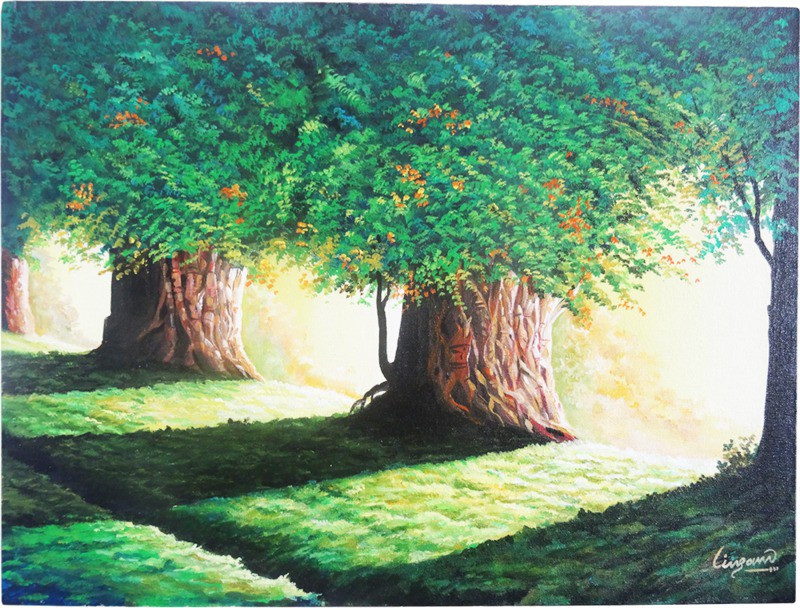 vgocart Sunlight Pouring Through Tree Acrylic Color Painting Canvas 12 inch x 16 inch Painting