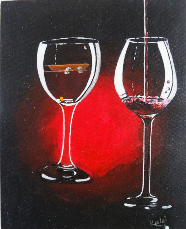 vgocart Classic Wine Glass Acrylic Color Painting Canvas 16 inch x 12 inch Painting