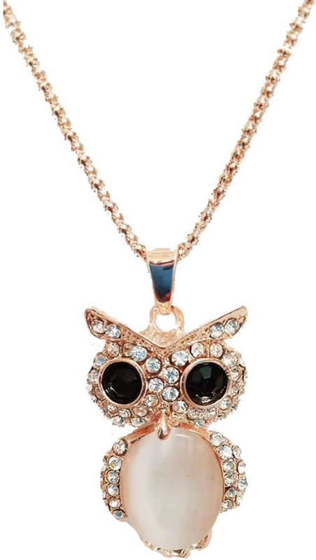 shoppersmall Big Owl Stone Pendent for Girls with Golden Long Chain Pendant Party Necklace for Women & Girls Alloy Locket Set